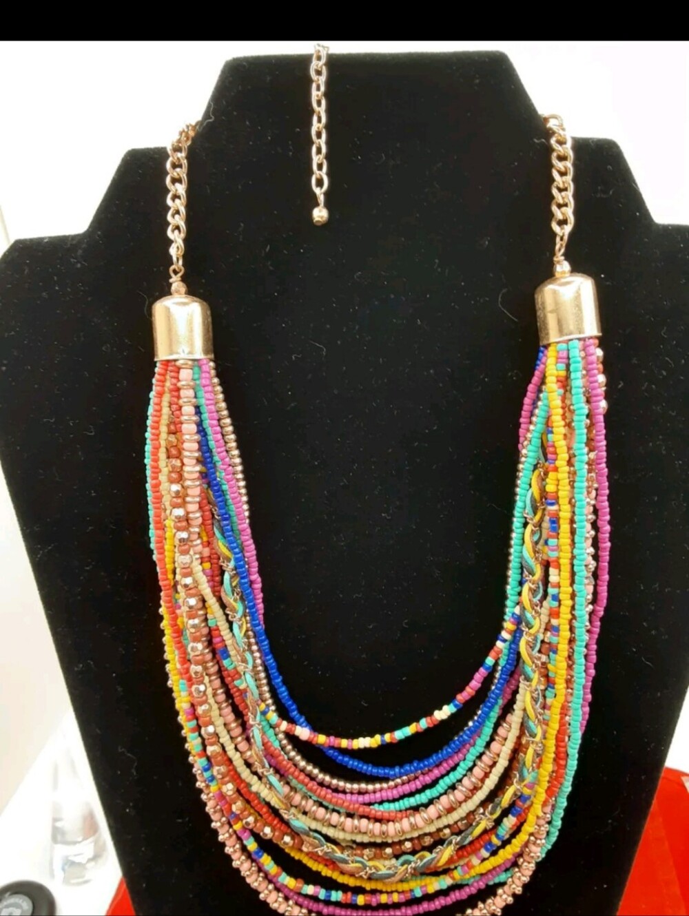 Vintage Charming Charlie's Designer Multicolor & Multilayer Seedbead & Gold Neck - Picture 4 of 4